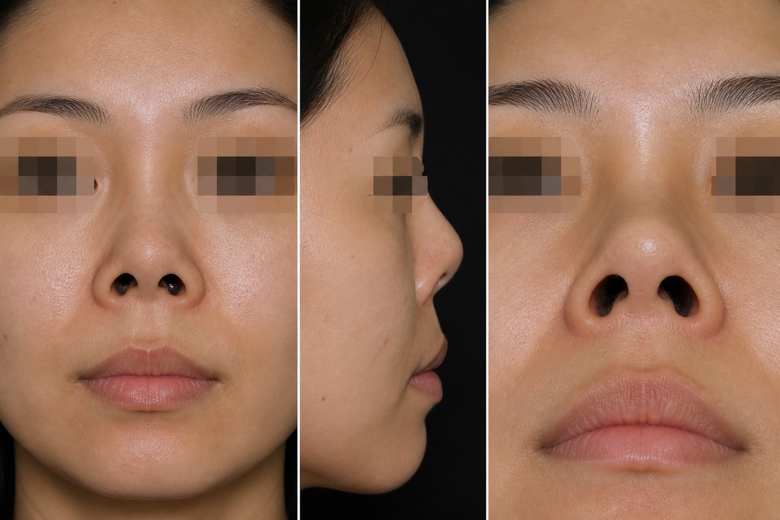 ภาพจำลอง AI แสดงการเปลี่ยนรูปของจมูกจากพังผืดหดรัดรอบวัสดุเสริม